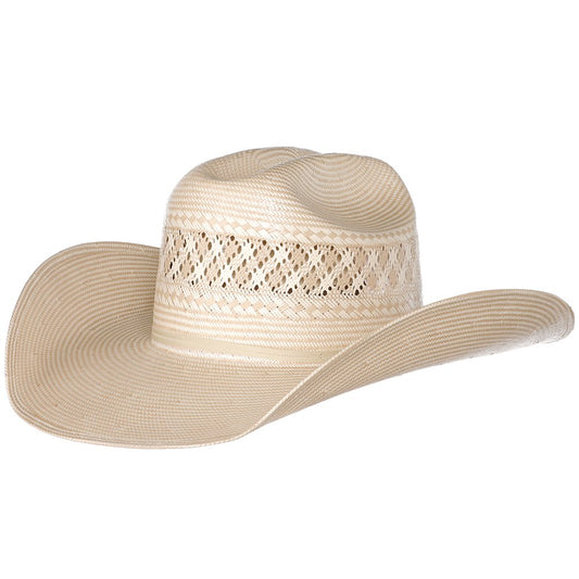 Shibahue Hats Co Two Tone Vented Ivory and Tan Rancher Crease Straw Hat