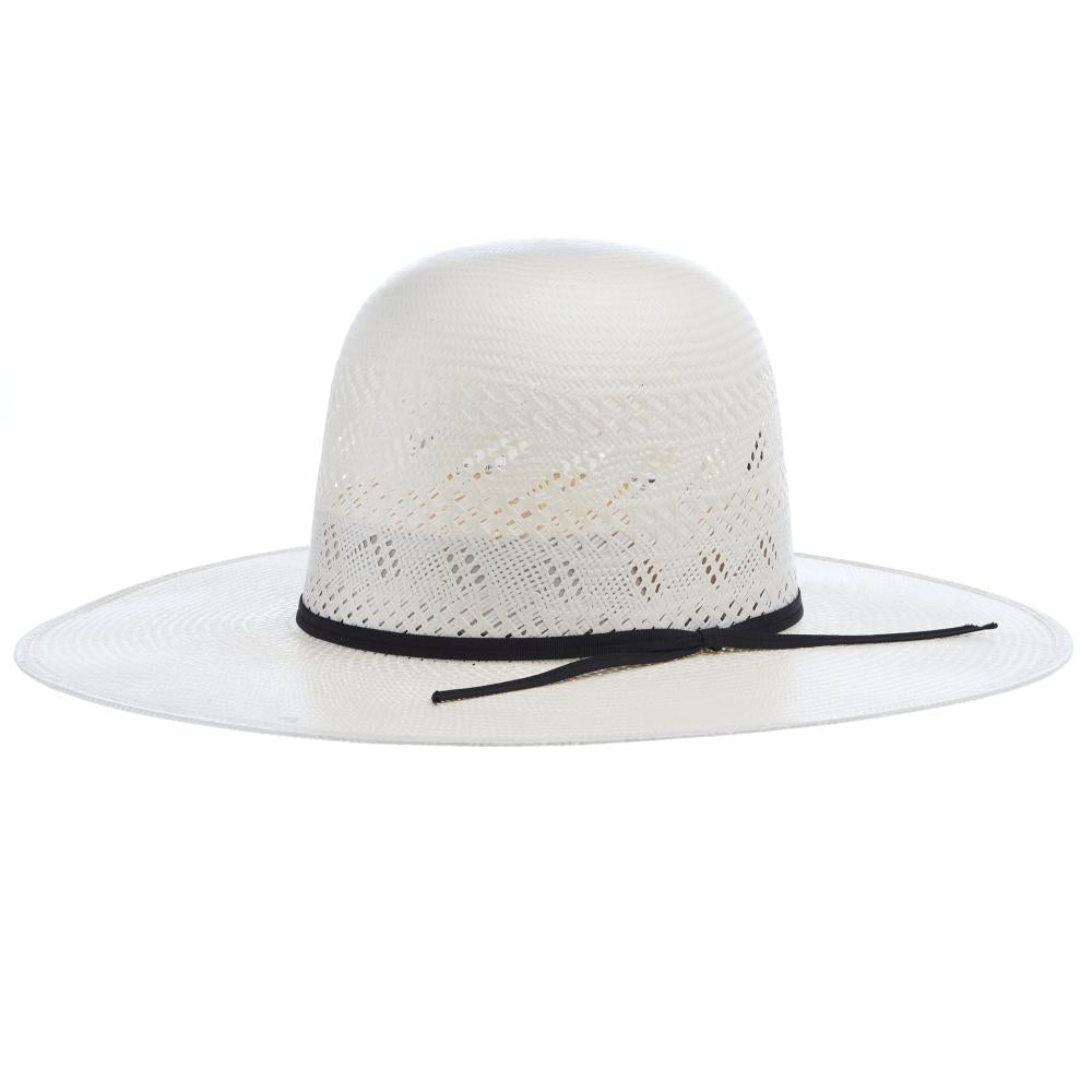 King Ivory The Arrow Shantung 4 1/4in Brim Leather Sweat Straw Hat